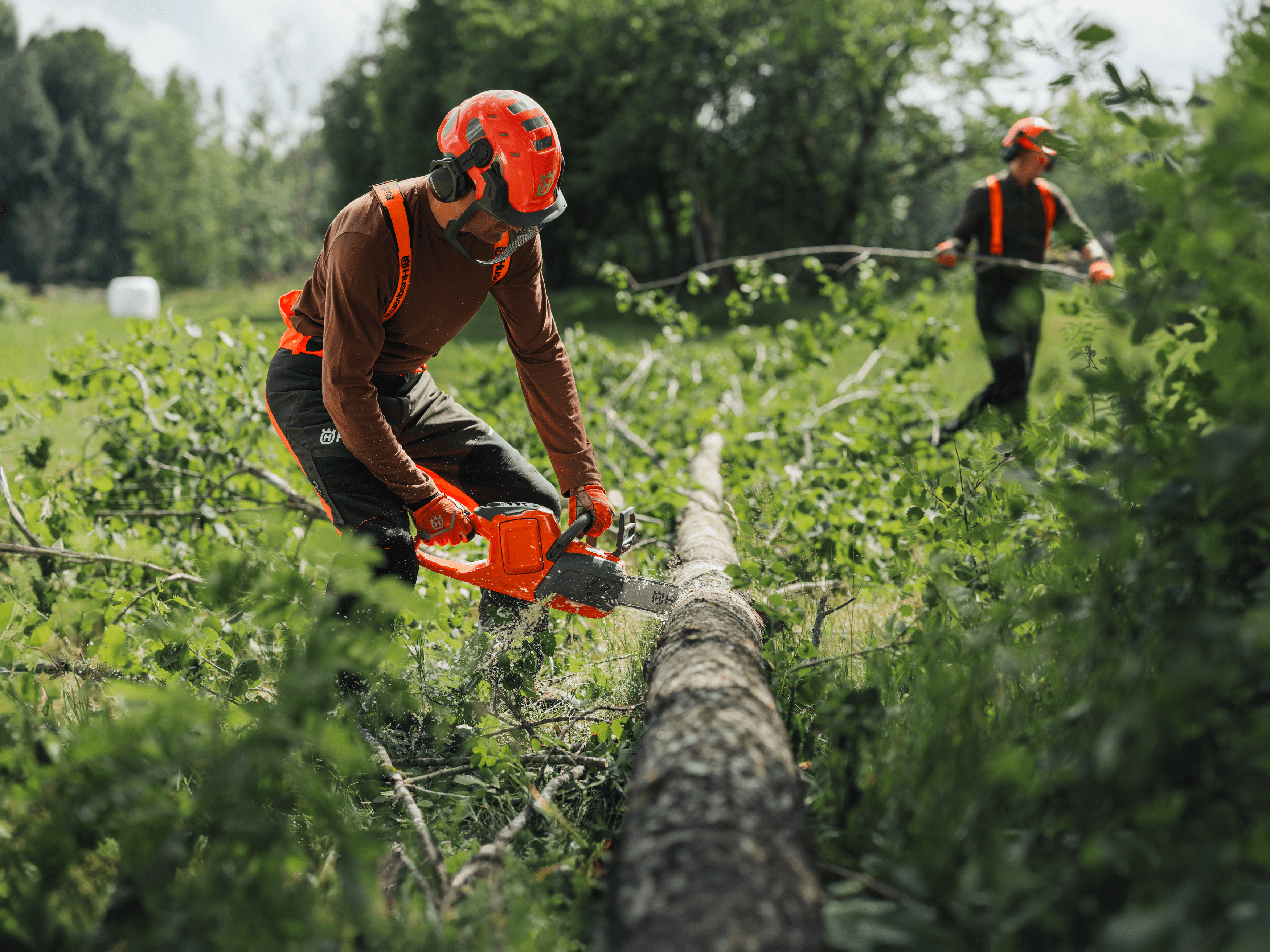 man wearing ppe with chainsaw